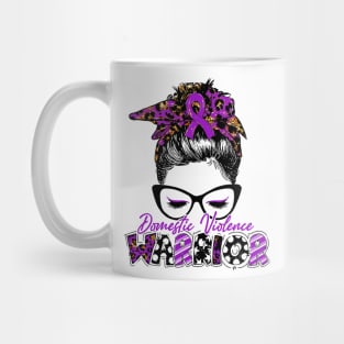 Domestic Violence Awareness Warrior Women Glasse Messy Bun Leopard Bandana - Happy Mothers Day, Valentines Day Mug